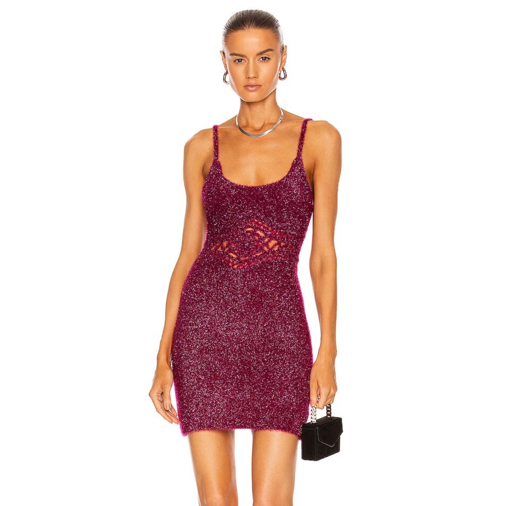Area Nyc Purple Cut Out Knitted Metallic Mini Dress Nwt